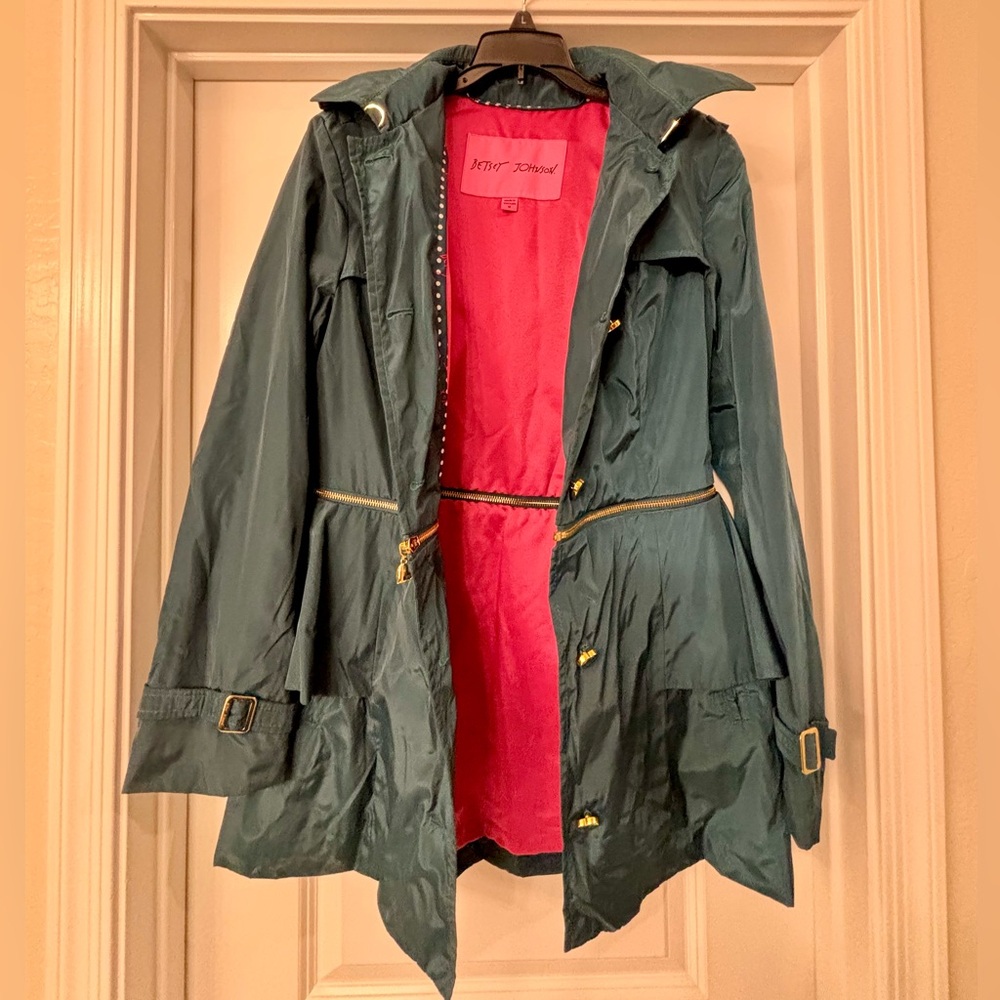 Betsy Johnson Dark Teal rain coat Medium